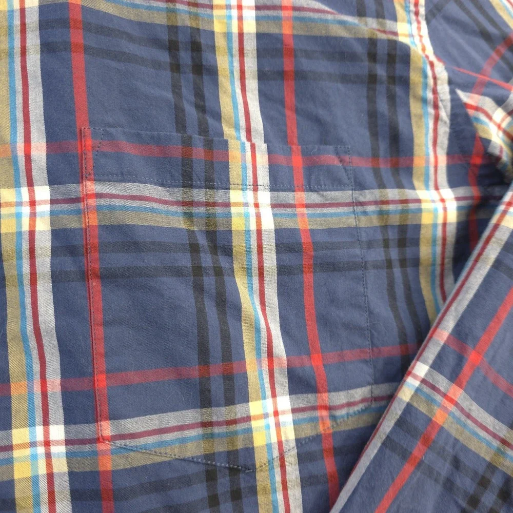 J Crew Flex Washed Shirt 2XL Slim Untucked Blue Plaid Long Sleeve‎ Button Down